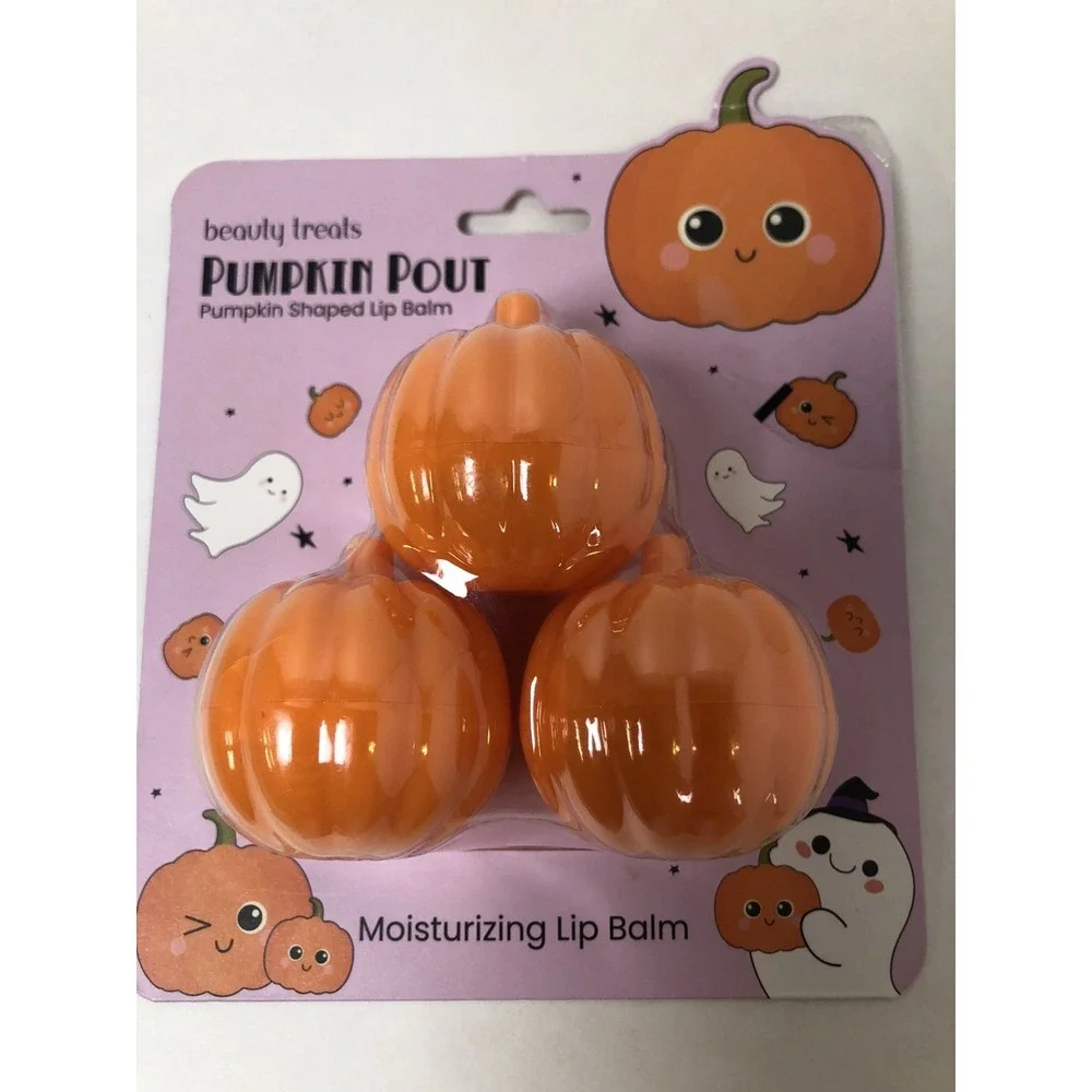 Beauty Treats Pumpkin Pout Lip Balm‎ Set 3 Pumpkin Shaped Balms NEW